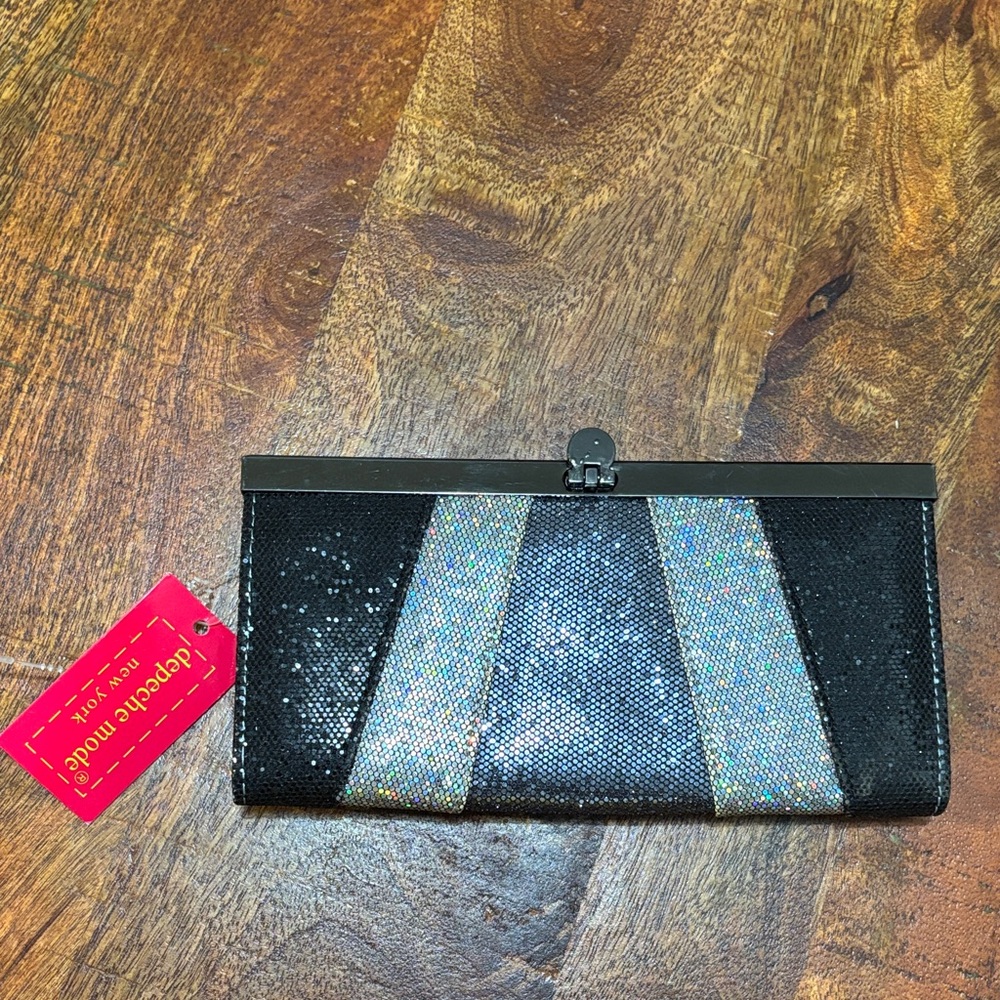 NWT Depeche Mode New York Black & Silver Glitter Clutch